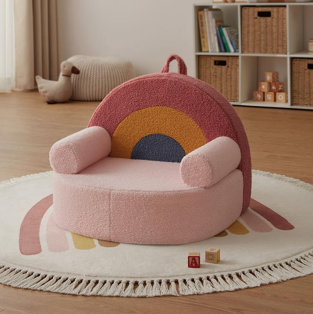Compressed Foam Kids Chair with Soft Teddy Plush, Toddler Reading Armchair