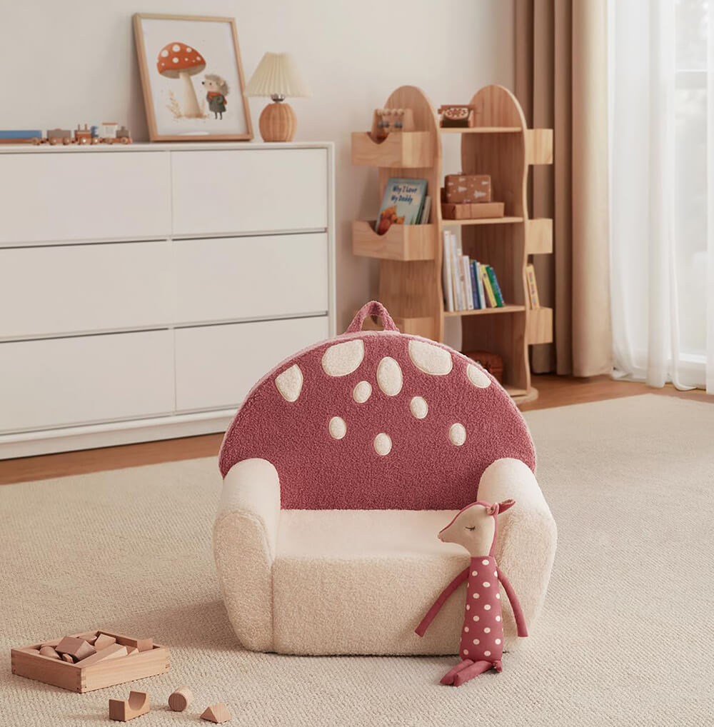 Compressed Foam Kids Chair with Soft Teddy Plush, Toddler Reading Armchair