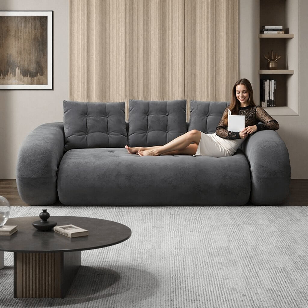 Foldable Boneless Sofa Bed,  Folding Floor Couch, Compressed Convertable Sleeper Sofa, Memory Foam Couch with Pillow