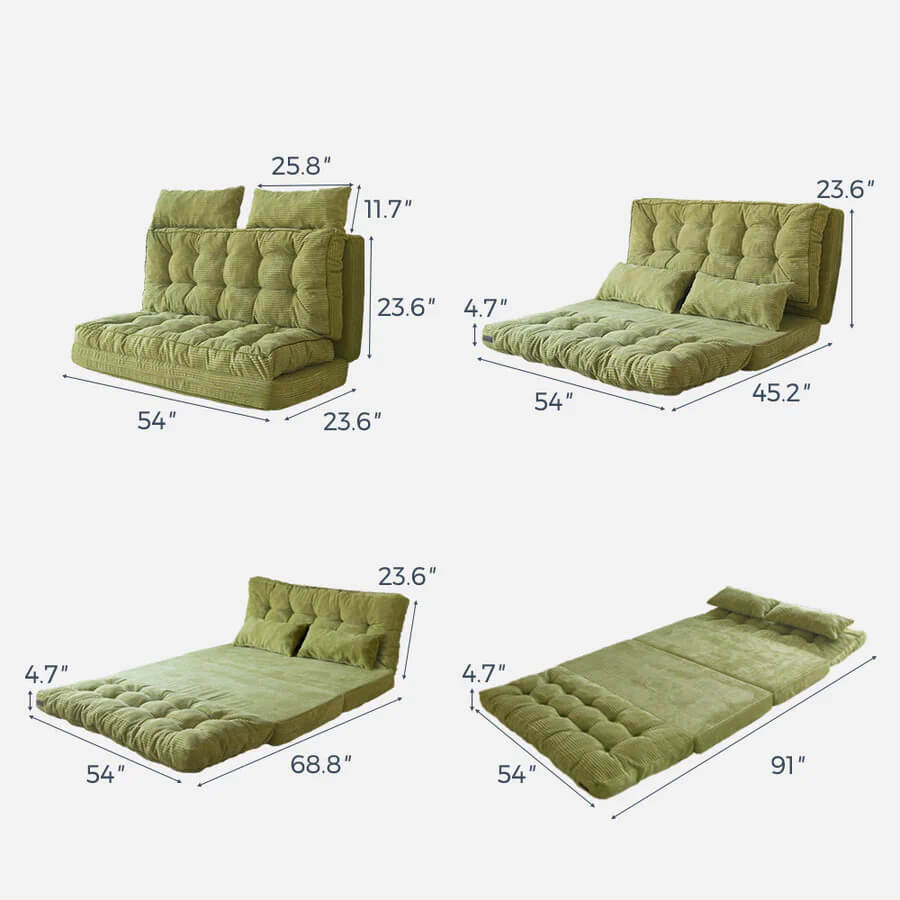 Adjustable Floor Sofa Bed, Foldable Lazy Sofa Sleeper with 6 Position Backrest & 2 Pillows