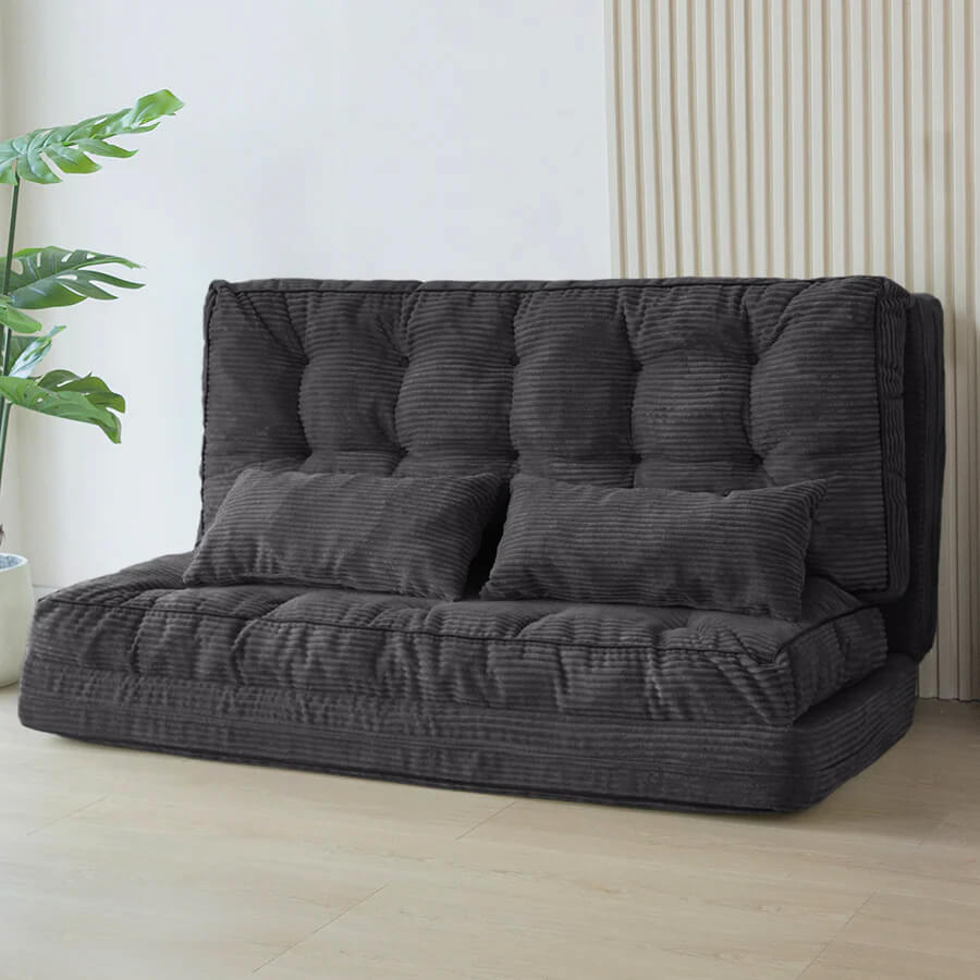 Adjustable Floor Sofa Bed, Foldable Lazy Sofa Sleeper with 6 Position Backrest & 2 Pillows