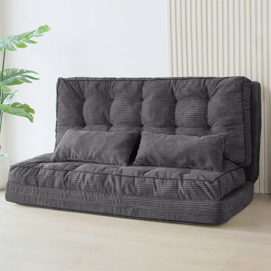 Adjustable Floor Sofa Bed, Foldable Lazy Sofa Sleeper with 6 Position Backrest & 2 Pillows