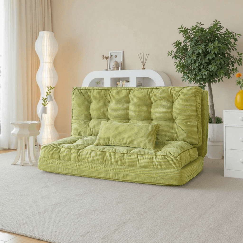 Adjustable Floor Sofa Bed, Foldable Lazy Sofa Sleeper with 6 Position Backrest & 2 Pillows