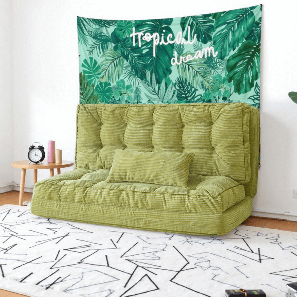 Adjustable Floor Sofa Bed, Foldable Lazy Sofa Sleeper with 6 Position Backrest & 2 Pillows