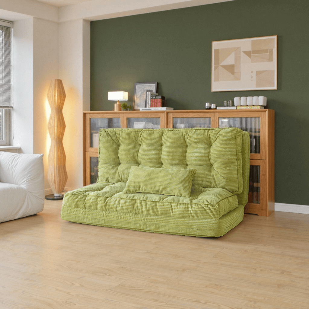 Adjustable Floor Sofa Bed, Foldable Lazy Sofa Sleeper with 6 Position Backrest & 2 Pillows