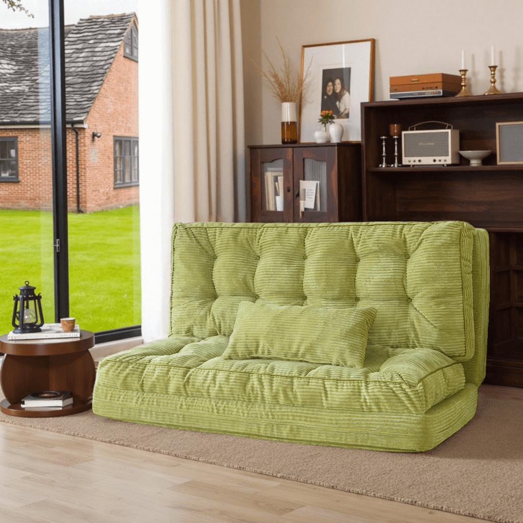 Adjustable Floor Sofa Bed, Foldable Lazy Sofa Sleeper with 6 Position Backrest & 2 Pillows