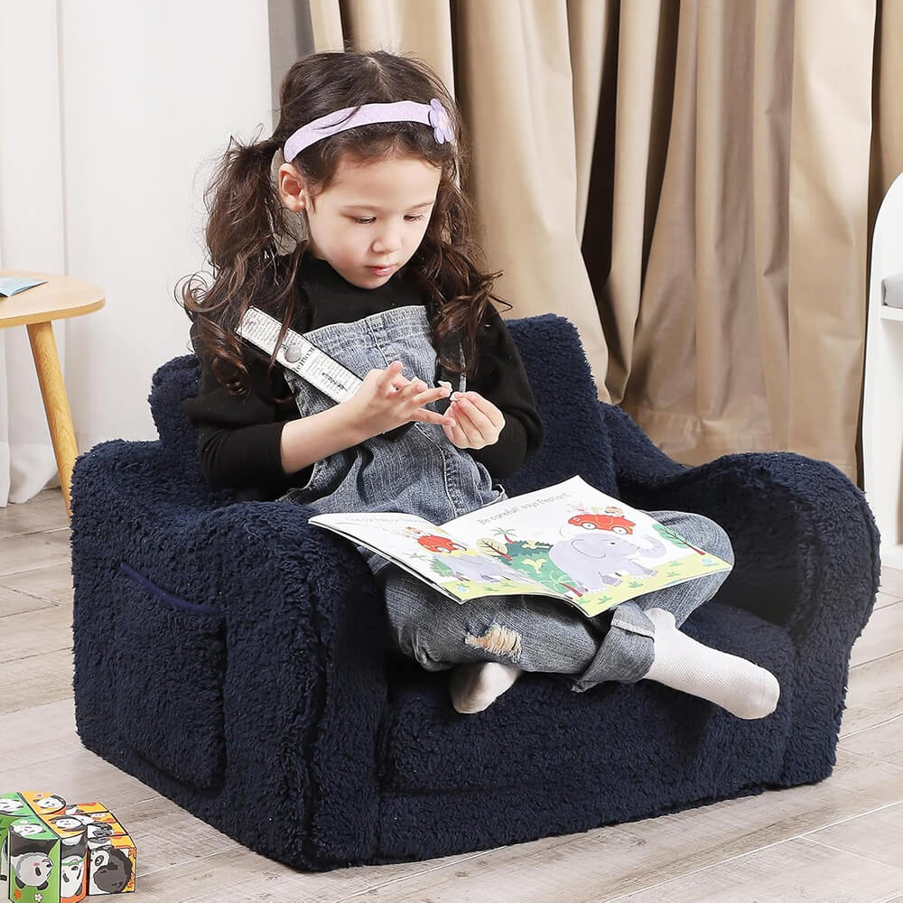 Kids Chairs for 2-in-1 Toddler Soft Sherpa Couch Fold Out Lounger for Girls and Boys