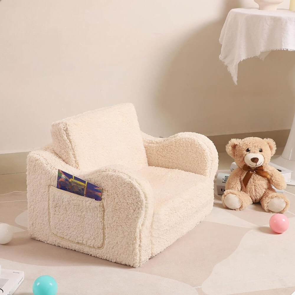 Kids Chairs for 2-in-1 Toddler Soft Sherpa Couch Fold Out Lounger for Girls and Boys