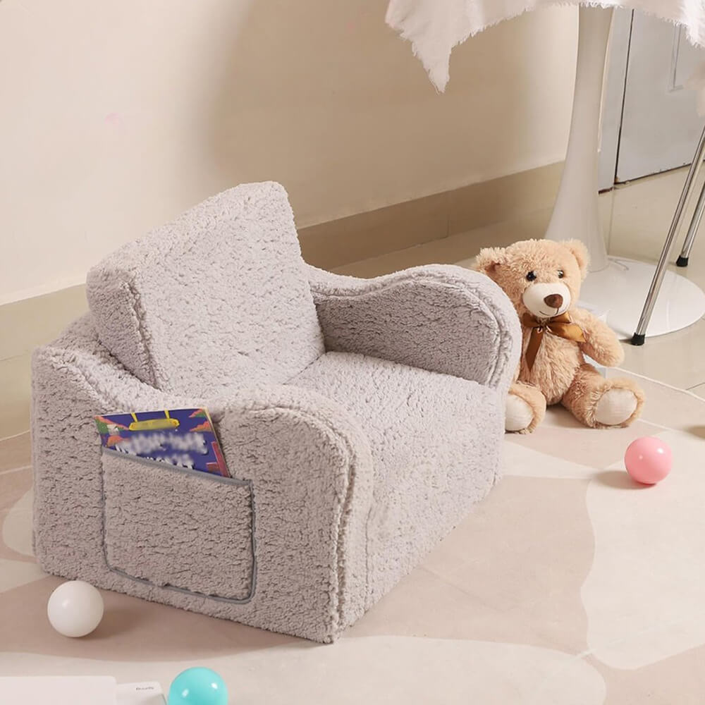 Kids Chairs for 2-in-1 Toddler Soft Sherpa Couch Fold Out Lounger for Girls and Boys