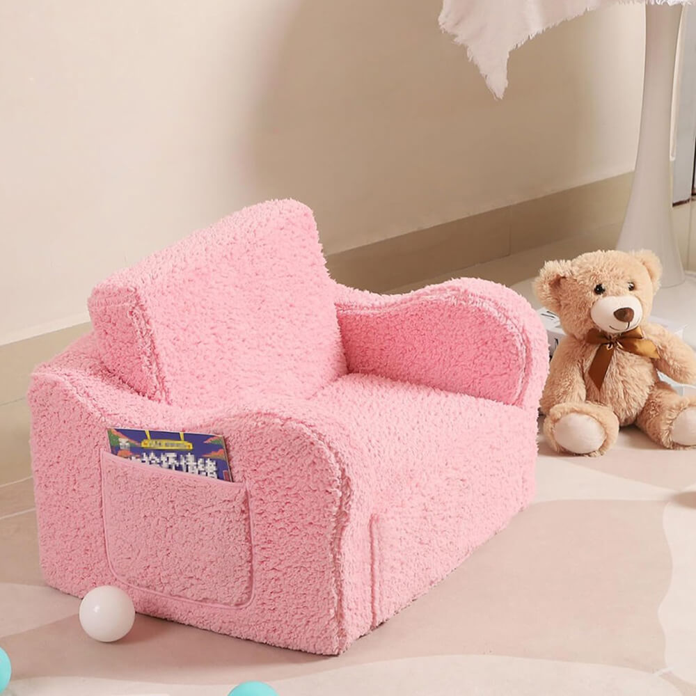 Kids Chairs for 2-in-1 Toddler Soft Sherpa Couch Fold Out Lounger for Girls and Boys