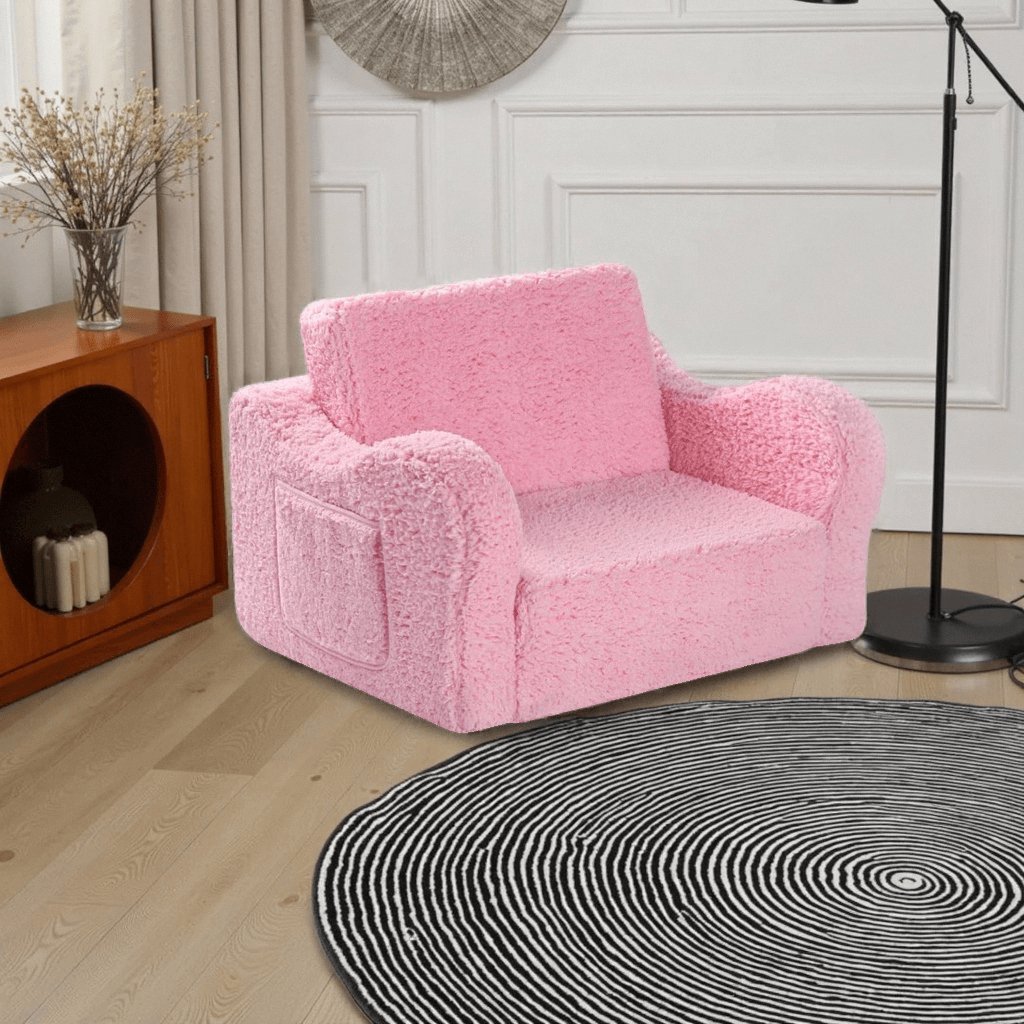 Kids Chairs for 2-in-1 Toddler Soft Sherpa Couch Fold Out Lounger for Girls and Boys