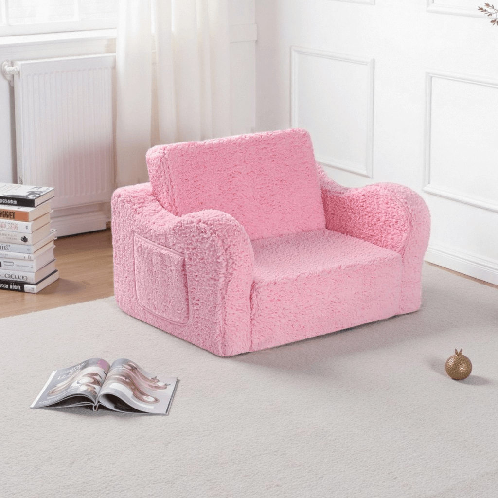 Kids Chairs for 2-in-1 Toddler Soft Sherpa Couch Fold Out Lounger for Girls and Boys