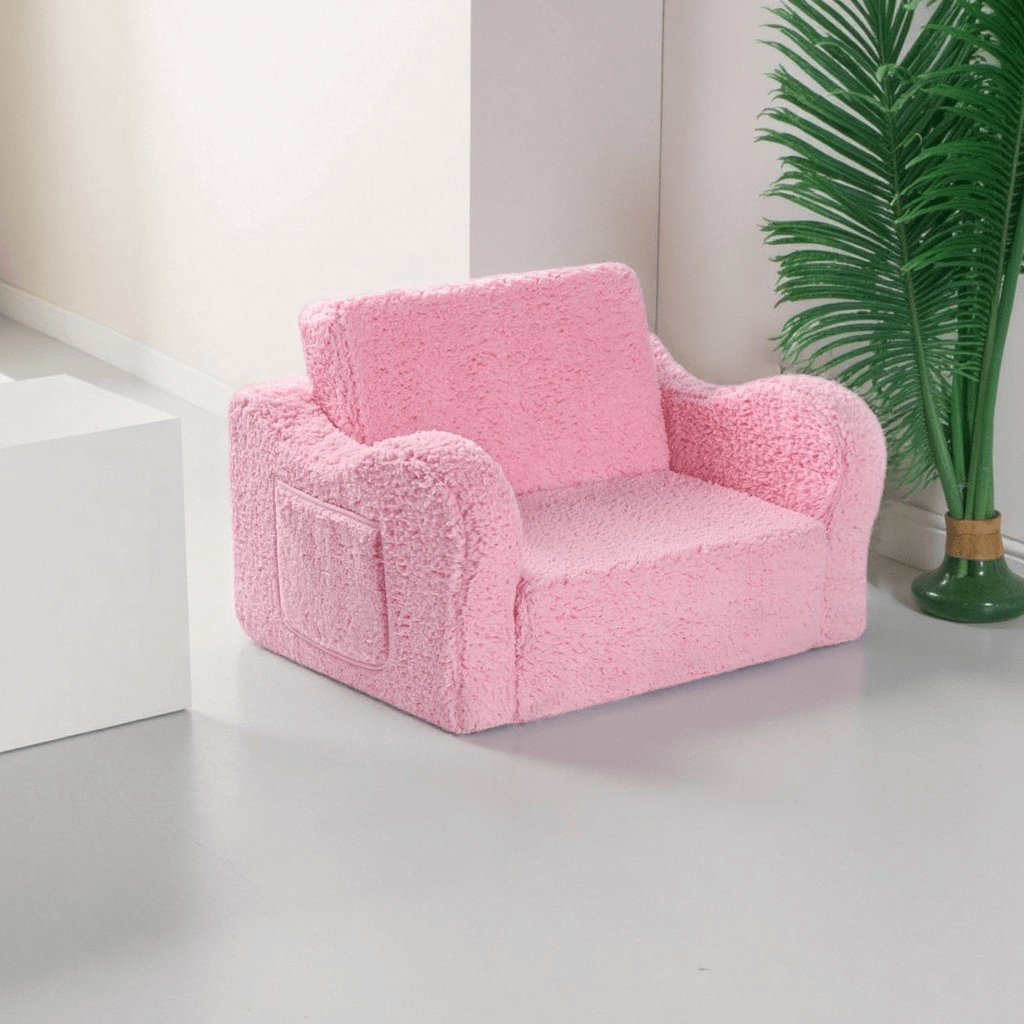 Kids Chairs for 2-in-1 Toddler Soft Sherpa Couch Fold Out Lounger for Girls and Boys