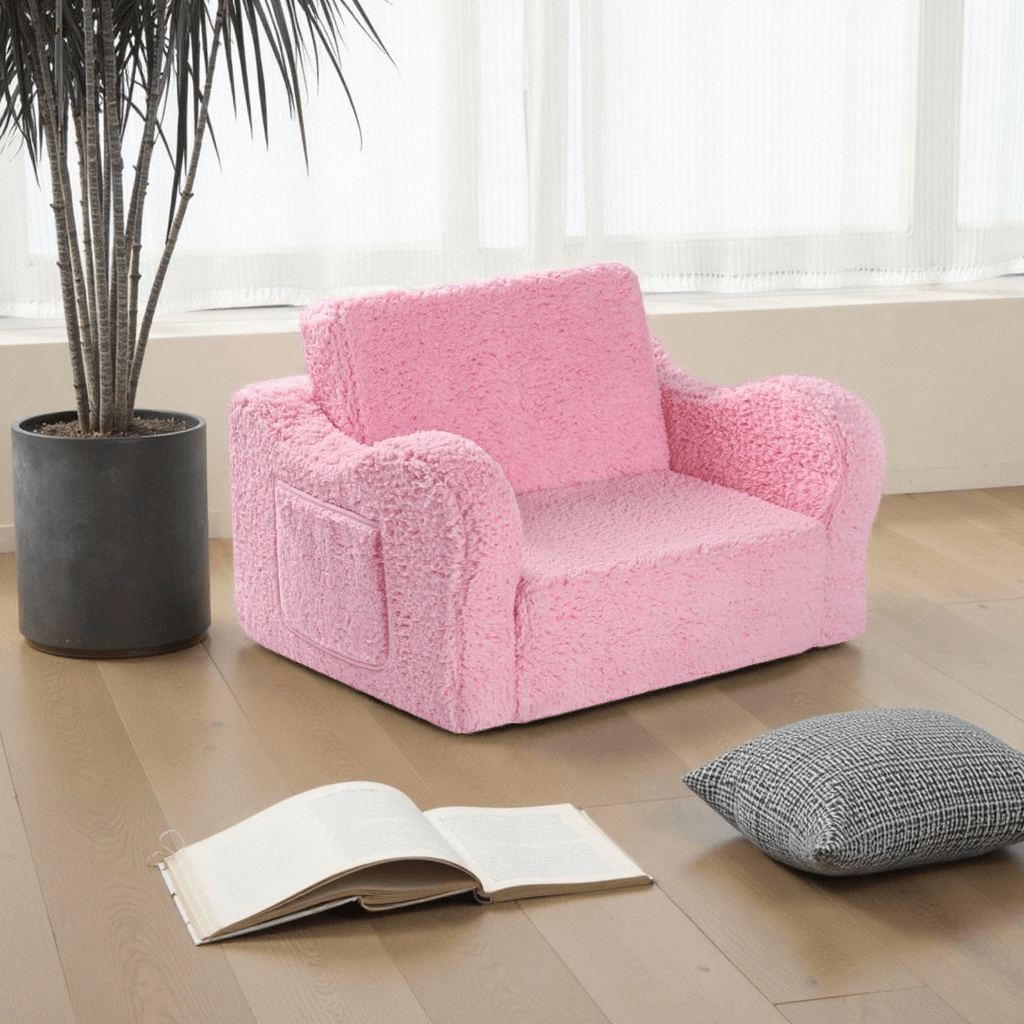 Kids Chairs for 2-in-1 Toddler Soft Sherpa Couch Fold Out Lounger for Girls and Boys
