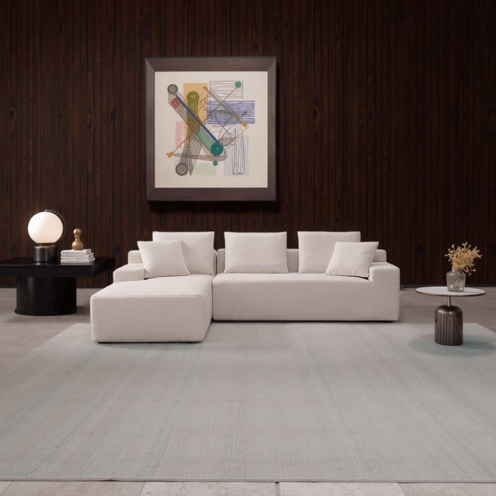 L-Shaped Boucle Fabric Modular Upholstered Floor Sofa with Chaise Lounge