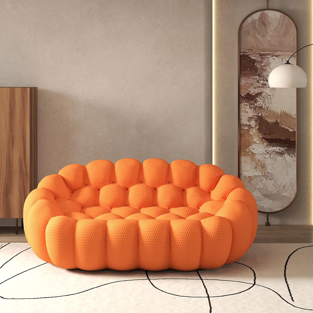 Loveseat Sofa, Memory Foam Mesh Fabric Round Lazy Floor Couch, Bubble Sofa with 3D Honeycomb Shape Curved Sofas for Living Room