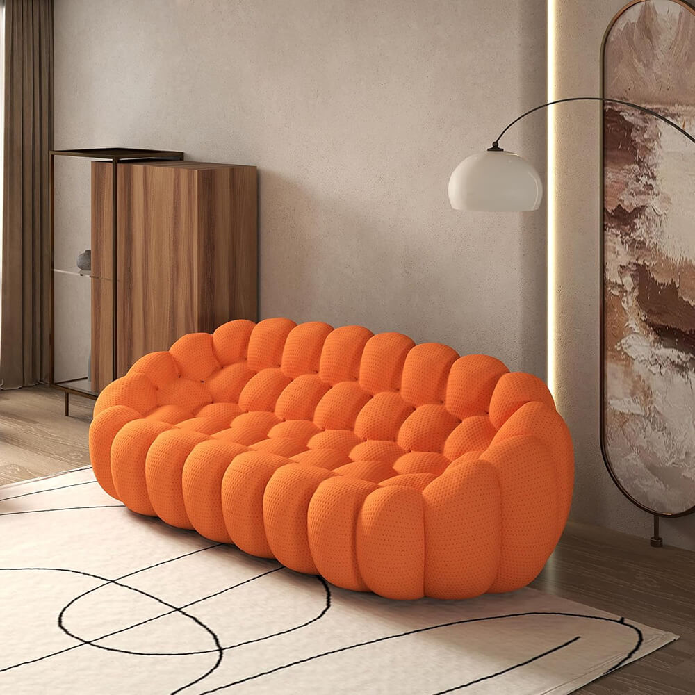 Loveseat Sofa, Memory Foam Mesh Fabric Round Lazy Floor Couch, Bubble Sofa with 3D Honeycomb Shape Curved Sofas for Living Room