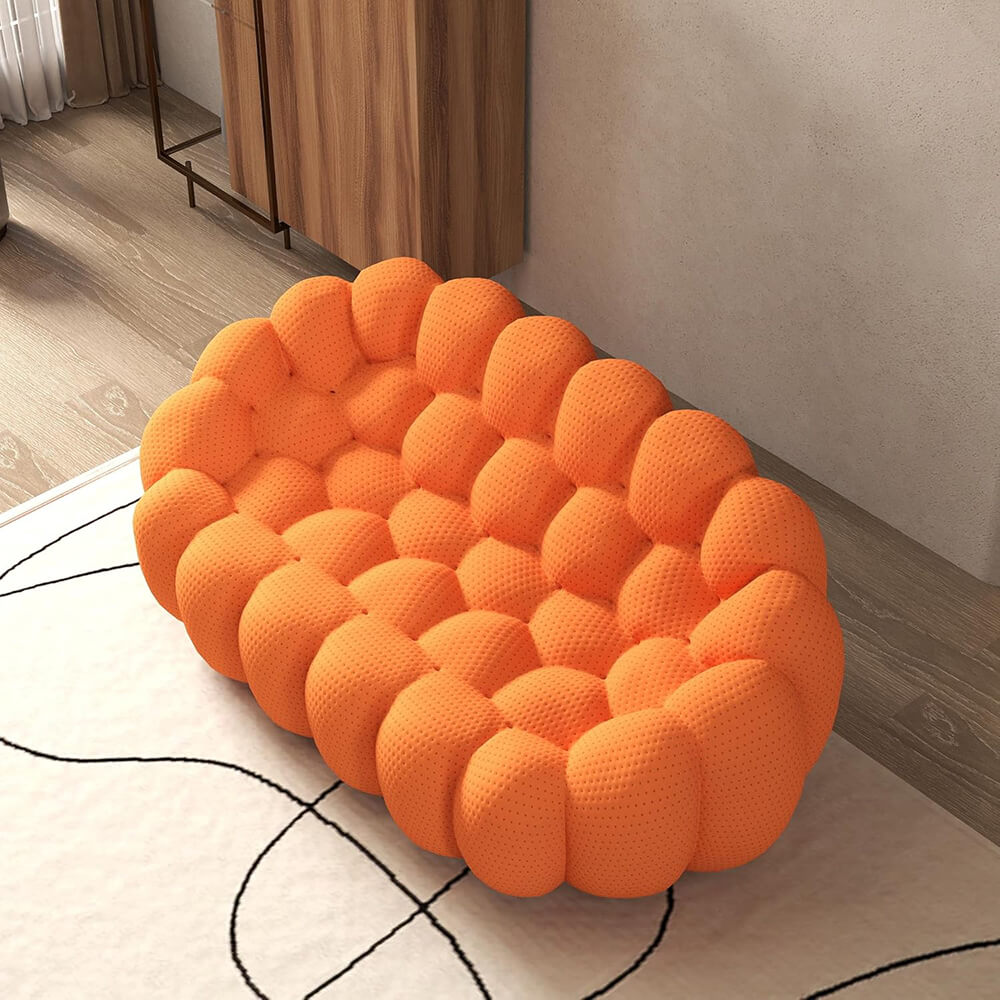 Loveseat Sofa, Memory Foam Mesh Fabric Round Lazy Floor Couch, Bubble Sofa with 3D Honeycomb Shape Curved Sofas for Living Room