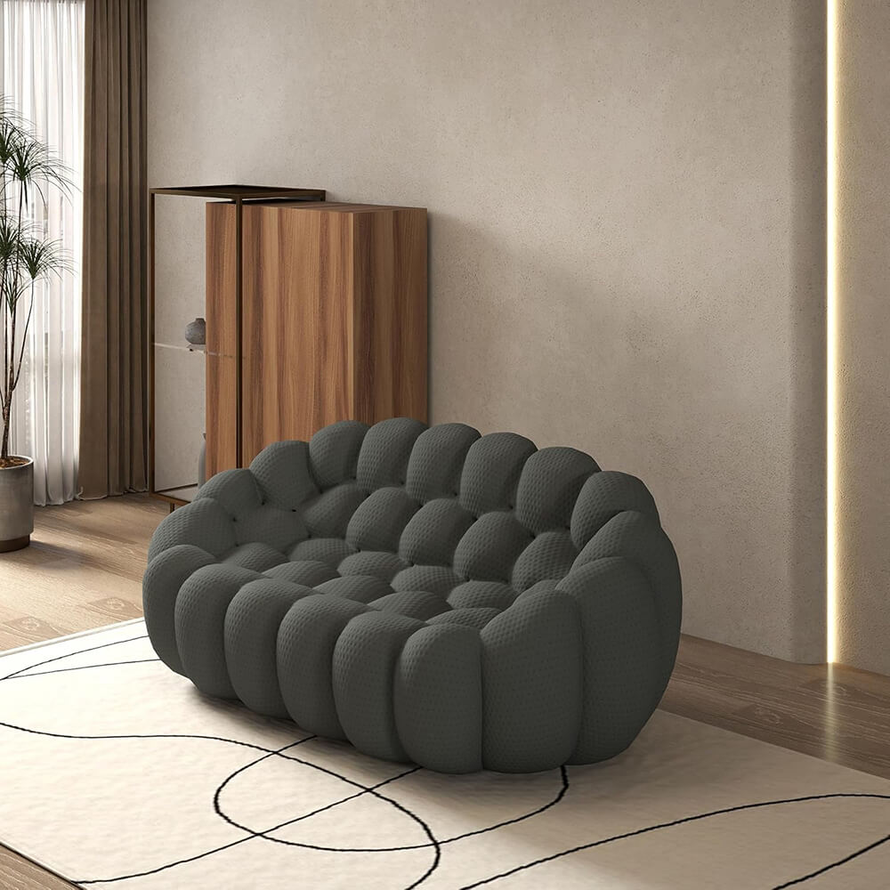 Loveseat Sofa, Memory Foam Mesh Fabric Round Lazy Floor Couch, Bubble Sofa with 3D Honeycomb Shape Curved Sofas for Living Room
