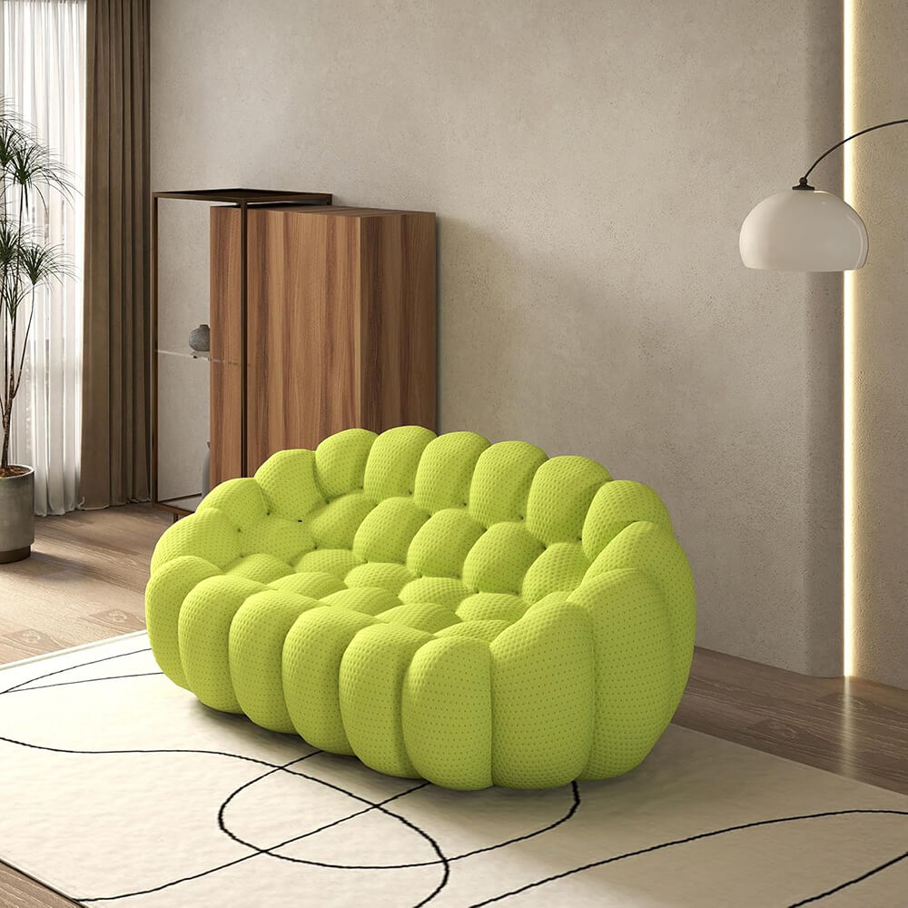 Loveseat Sofa, Memory Foam Mesh Fabric Round Lazy Floor Couch, Bubble Sofa with 3D Honeycomb Shape Curved Sofas for Living Room