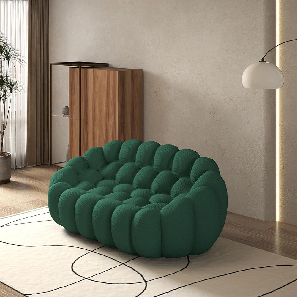 Loveseat Sofa, Memory Foam Mesh Fabric Round Lazy Floor Couch, Bubble Sofa with 3D Honeycomb Shape Curved Sofas for Living Room
