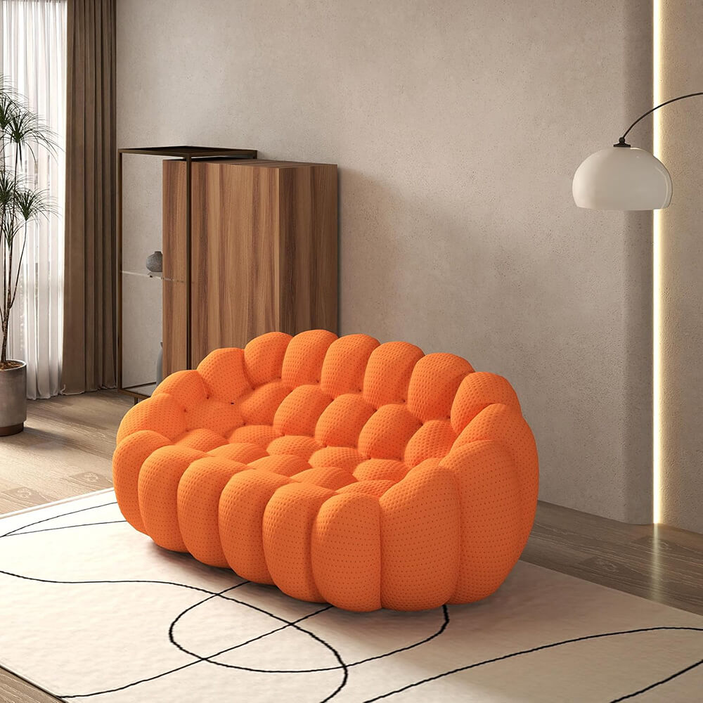 Loveseat Sofa, Memory Foam Mesh Fabric Round Lazy Floor Couch, Bubble Sofa with 3D Honeycomb Shape Curved Sofas for Living Room