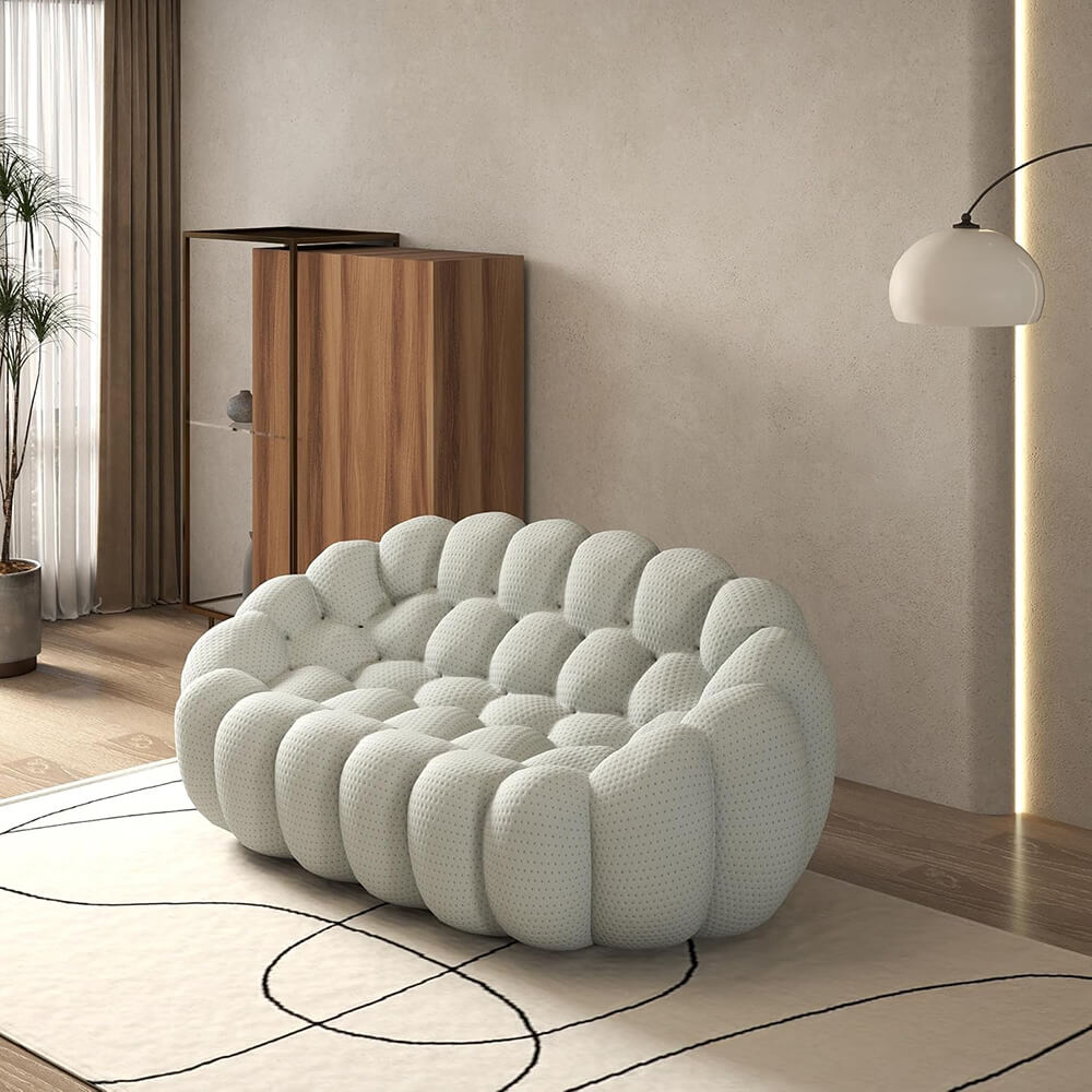 Loveseat Sofa, Memory Foam Mesh Fabric Round Lazy Floor Couch, Bubble Sofa with 3D Honeycomb Shape Curved Sofas for Living Room