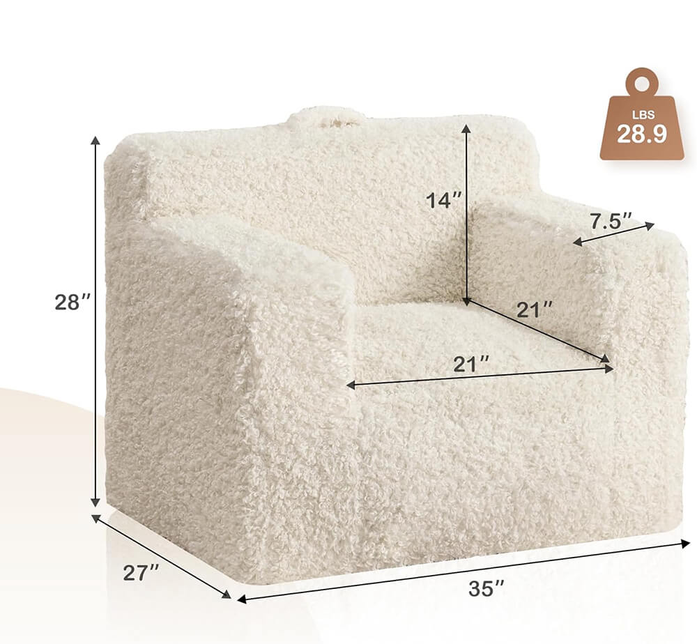 Boneless Chaise Lounge Foam Filled Chair, Toddler Cuddly Sherpa Reading Couch for Living Room