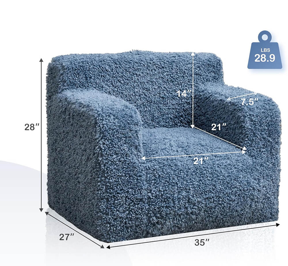 Boneless Chaise Lounge Foam Filled Chair, Toddler Cuddly Sherpa Reading Couch for Living Room