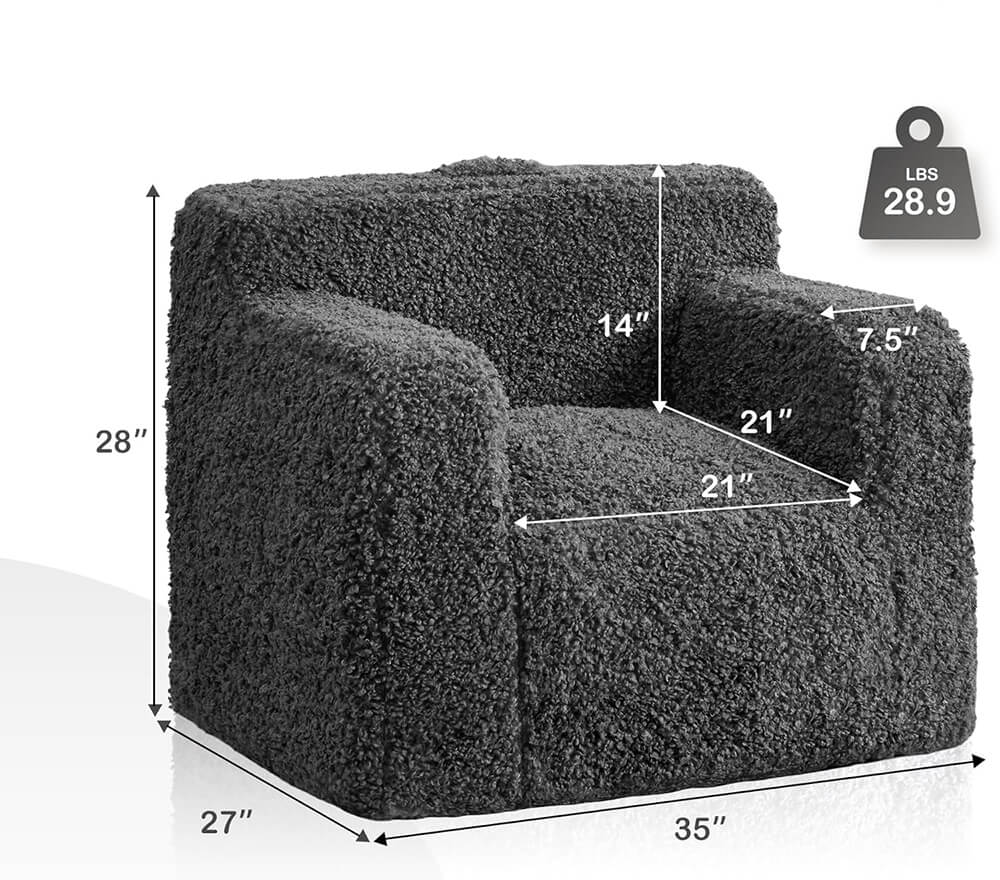 Boneless Chaise Lounge Foam Filled Chair, Toddler Cuddly Sherpa Reading Couch for Living Room