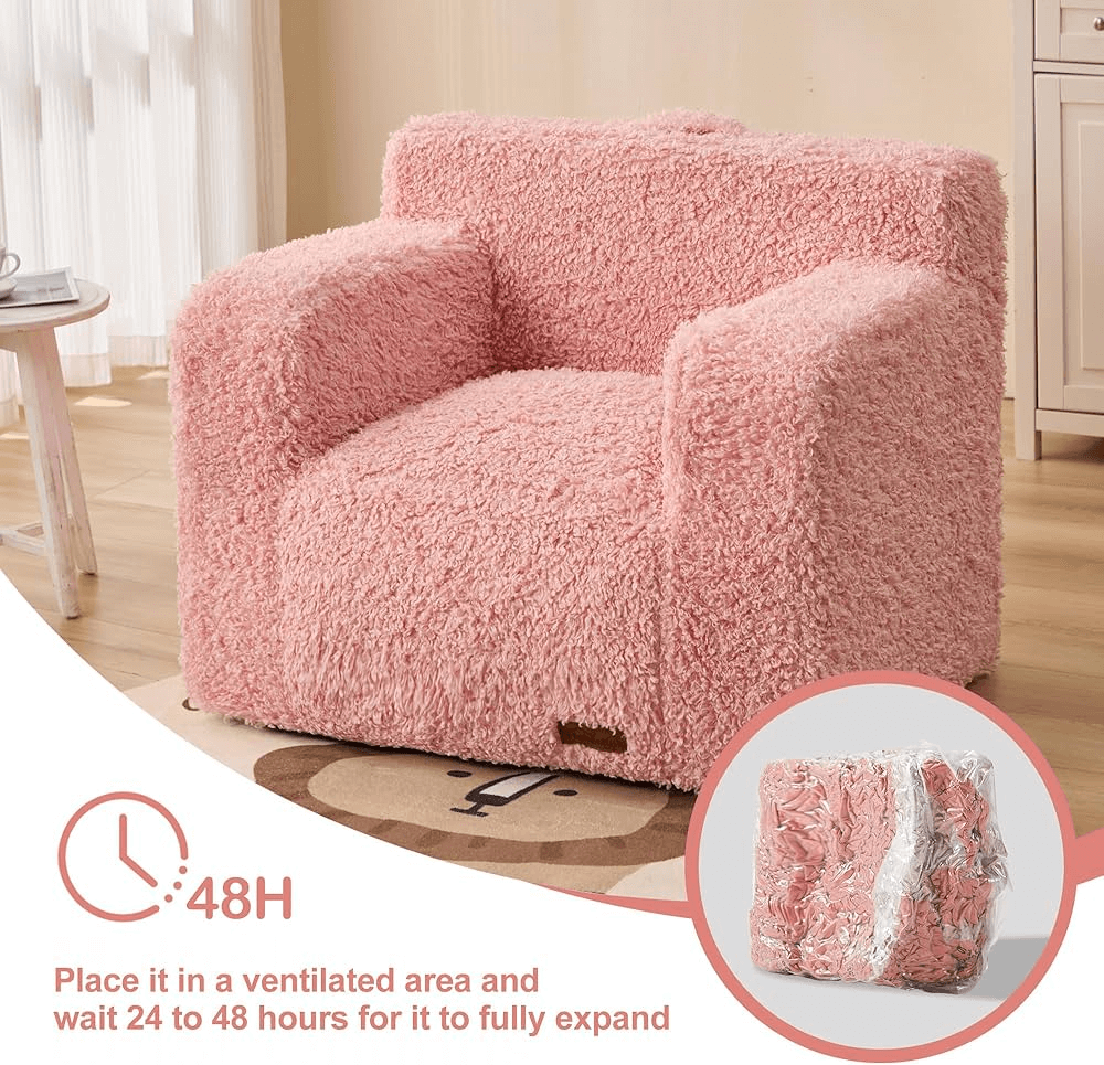 Boneless Chaise Lounge Foam Filled Chair, Toddler Cuddly Sherpa Reading Couch for Living Room