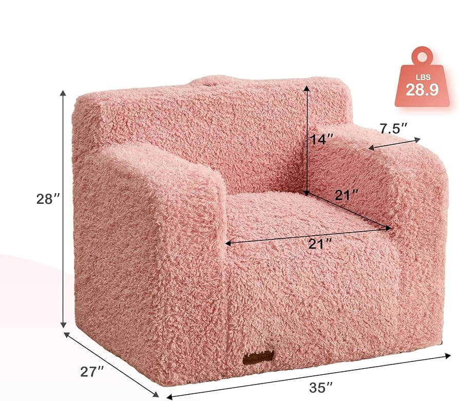 Boneless Chaise Lounge Foam Filled Chair, Toddler Cuddly Sherpa Reading Couch for Living Room