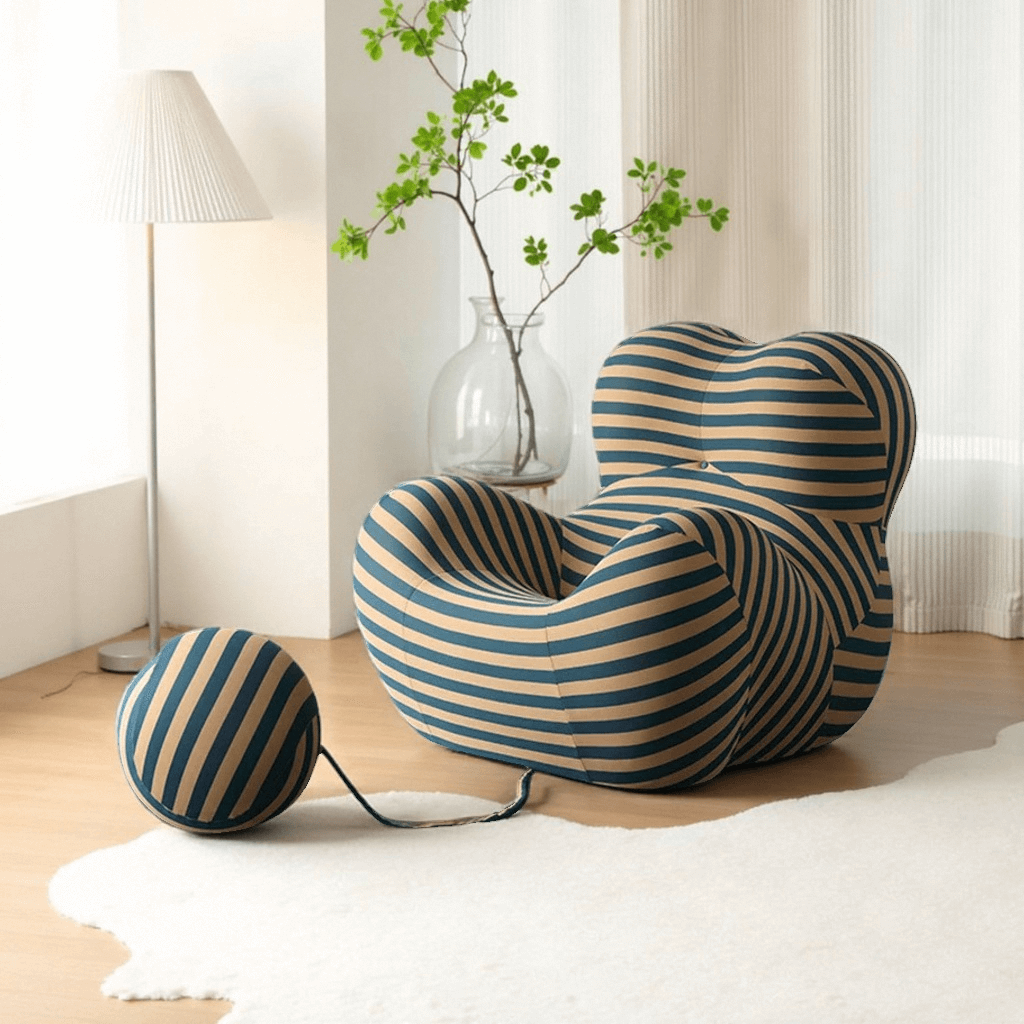 Modern Chaise Lounge Tufted Upholstered Barrel Chair with Round Ottoman