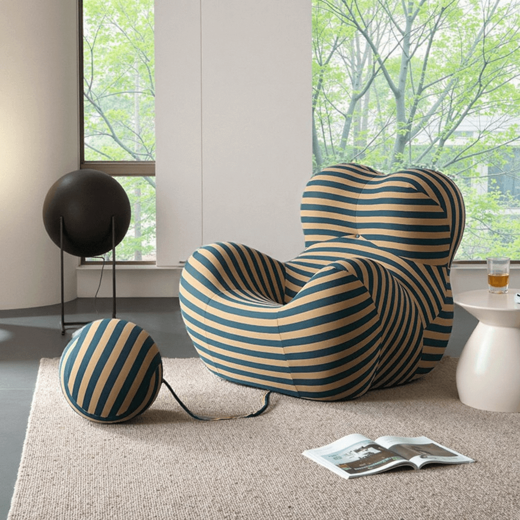 Modern Chaise Lounge Tufted Upholstered Barrel Chair with Round Ottoman