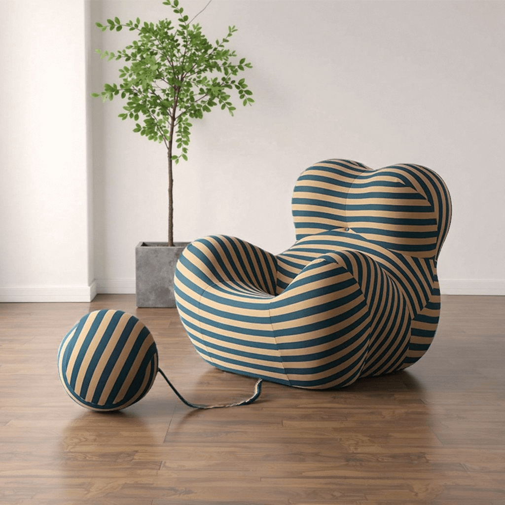 Modern Chaise Lounge Tufted Upholstered Barrel Chair with Round Ottoman