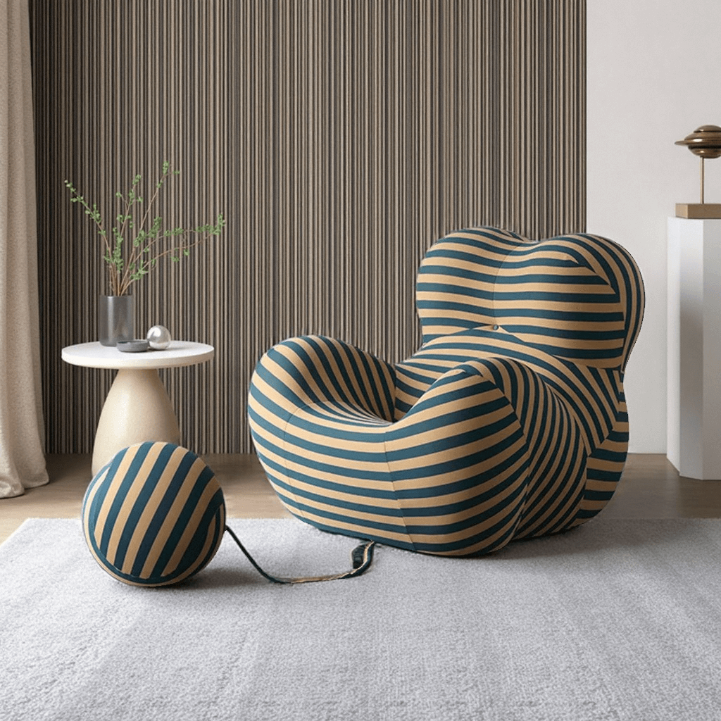 Modern Chaise Lounge Tufted Upholstered Barrel Chair with Round Ottoman