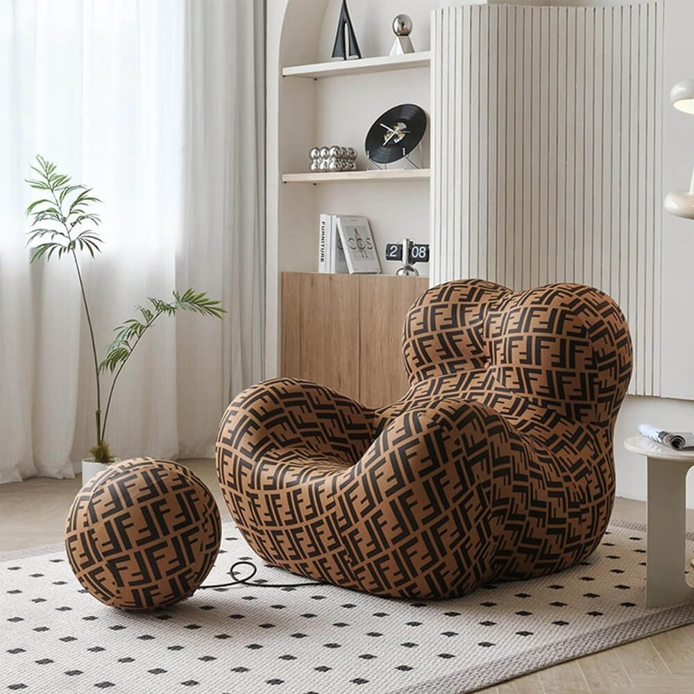 Modern Chaise Lounge Tufted Upholstered Barrel Chair with Round Ottoman