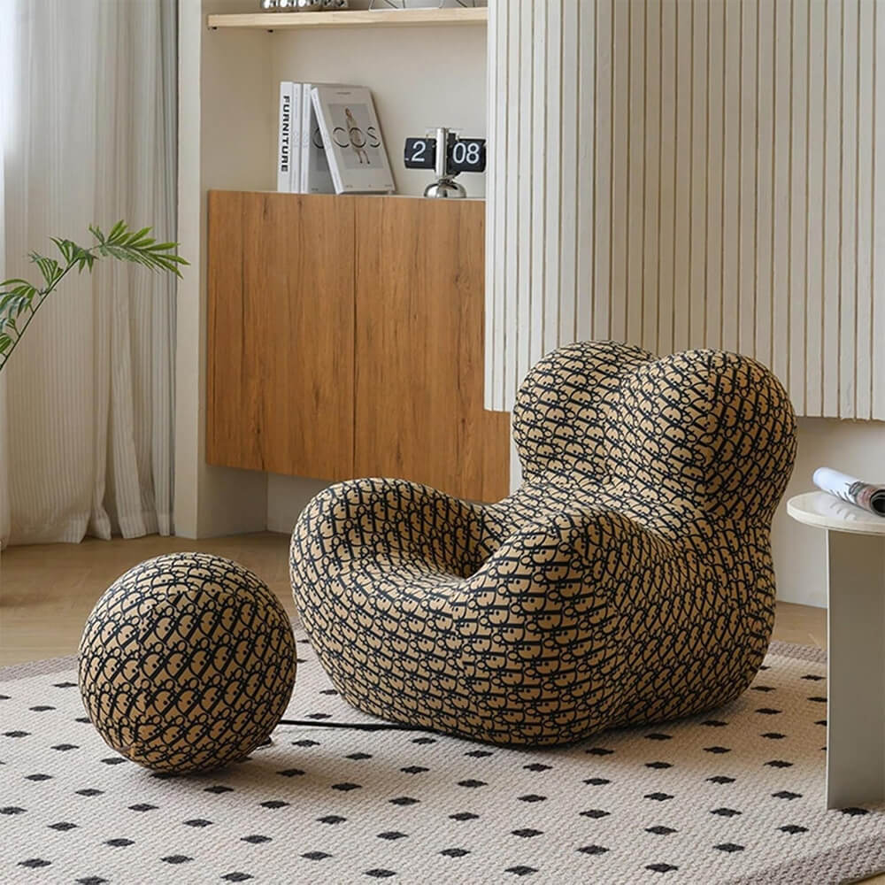 Modern Chaise Lounge Tufted Upholstered Barrel Chair with Round Ottoman