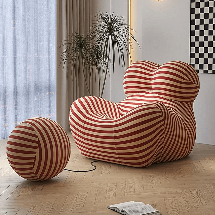 Modern Chaise Lounge Tufted Upholstered Barrel Chair with Round Ottoman