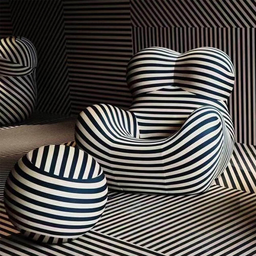 Modern Chaise Lounge Tufted Upholstered Barrel Chair with Round Ottoman