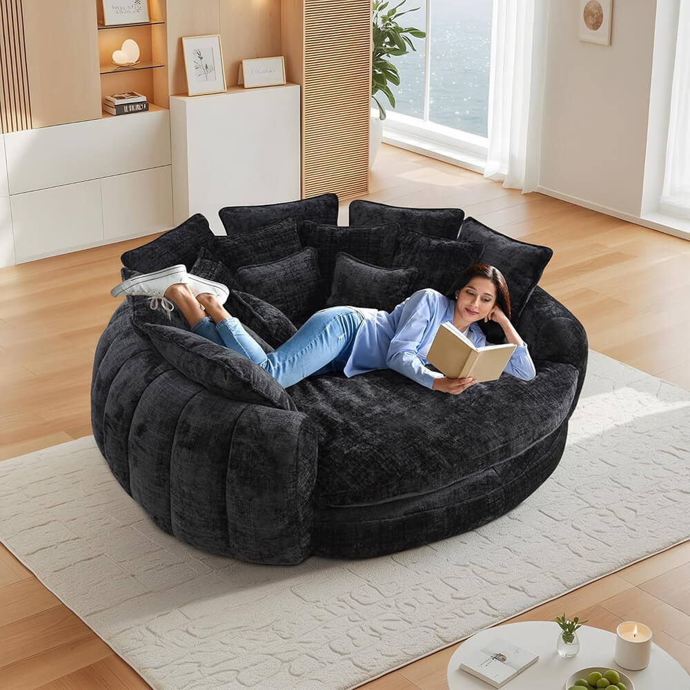 Oversized Upholstered Round Sofa Bed, Circle Chaise Lounge Chair Indoor, Modern Loveseat Couch