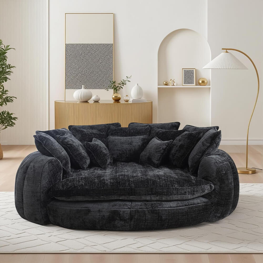 Oversized Upholstered Round Sofa Bed, Circle Chaise Lounge Chair Indoor, Modern Loveseat Couch