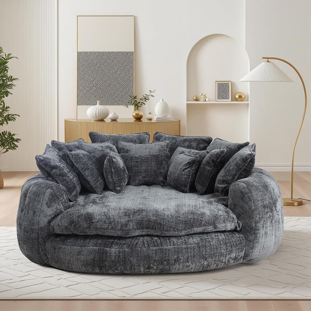 Oversized Upholstered Round Sofa Bed, Circle Chaise Lounge Chair Indoor, Modern Loveseat Couch