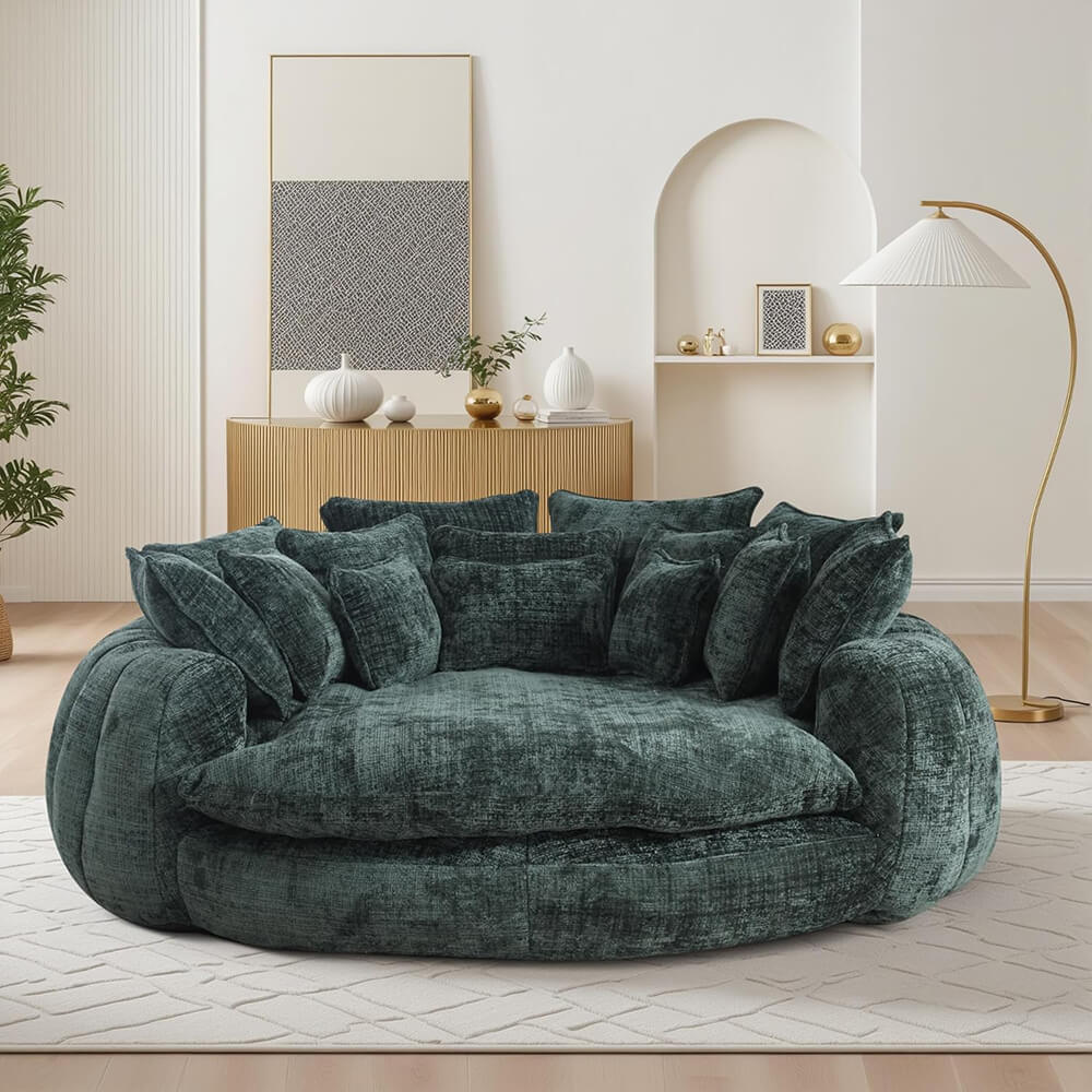 Oversized Upholstered Round Sofa Bed, Circle Chaise Lounge Chair Indoor, Modern Loveseat Couch