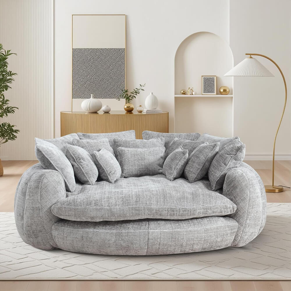 Oversized Upholstered Round Sofa Bed, Circle Chaise Lounge Chair Indoor, Modern Loveseat Couch
