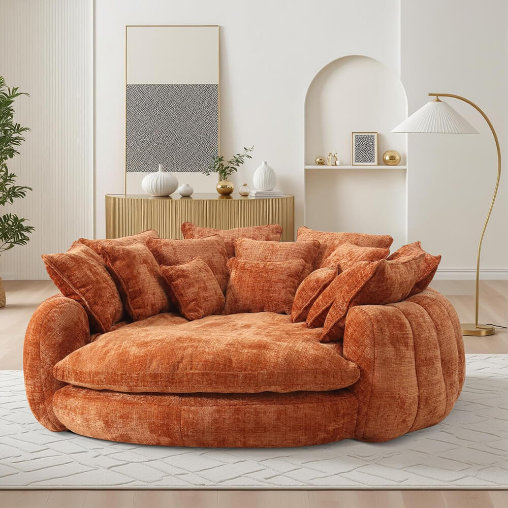 Oversized Upholstered Round Sofa Bed, Circle Chaise Lounge Chair Indoor, Modern Loveseat Couch