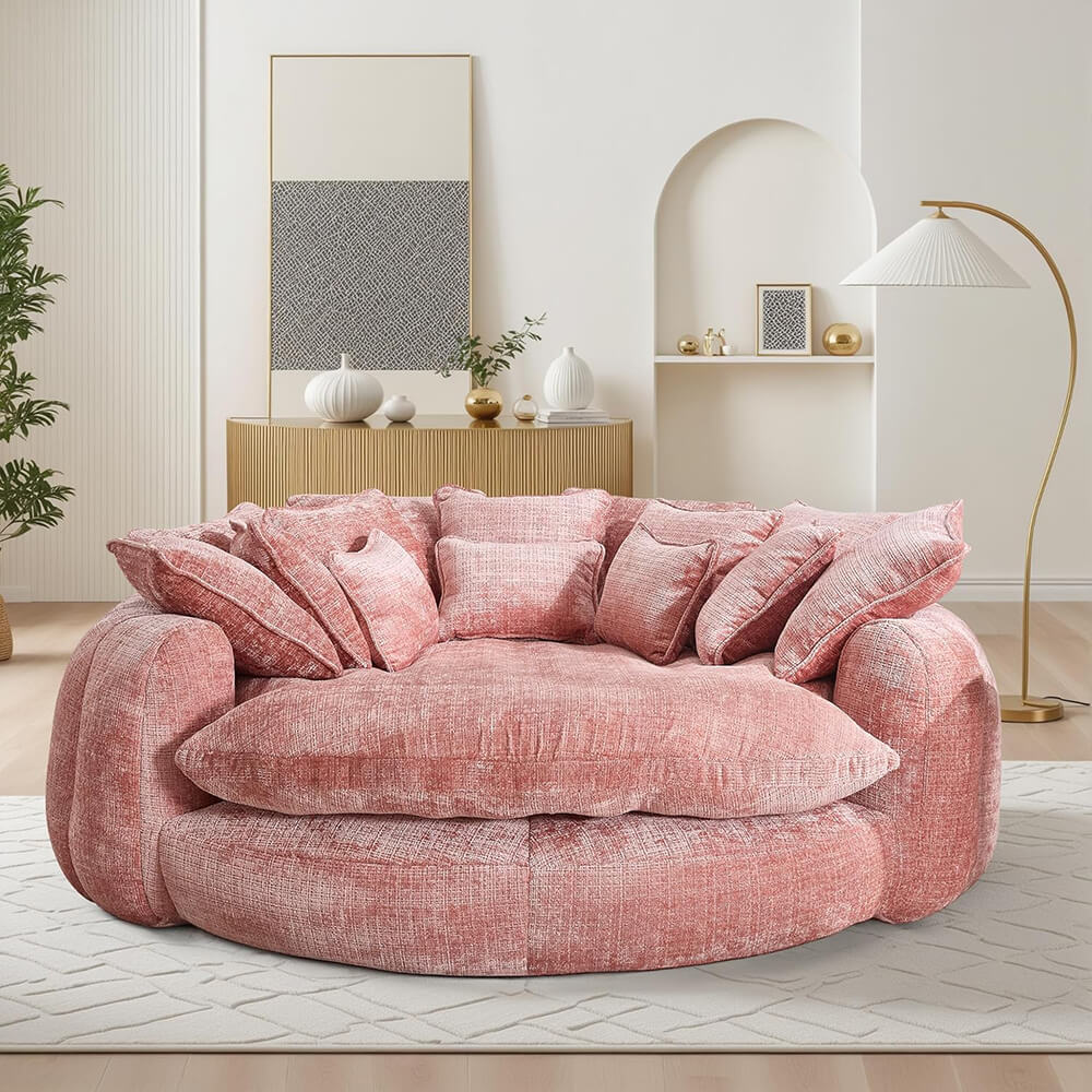 Oversized Upholstered Round Sofa Bed, Circle Chaise Lounge Chair Indoor, Modern Loveseat Couch
