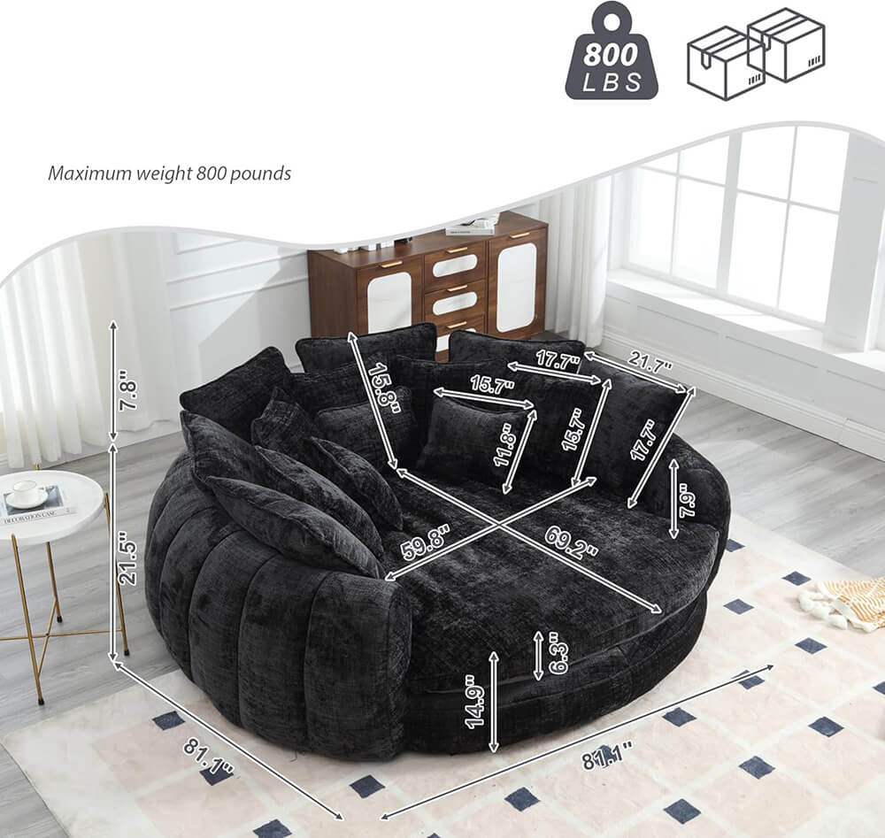 Oversized Upholstered Round Sofa Bed, Circle Chaise Lounge Chair Indoor, Modern Loveseat Couch