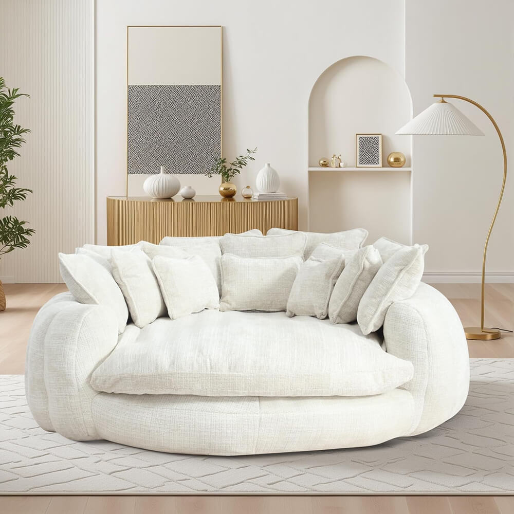 Oversized Upholstered Round Sofa Bed, Circle Chaise Lounge Chair Indoor, Modern Loveseat Couch