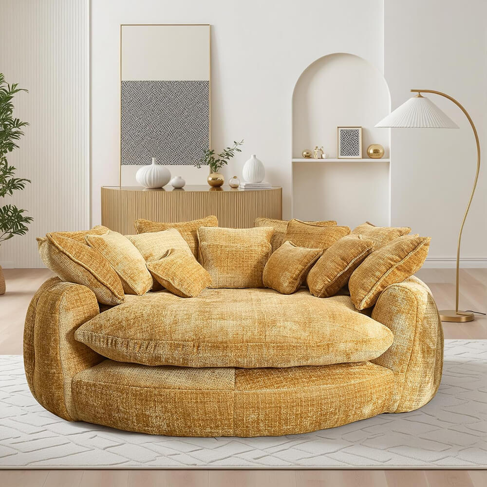 Oversized Upholstered Round Sofa Bed, Circle Chaise Lounge Chair Indoor, Modern Loveseat Couch